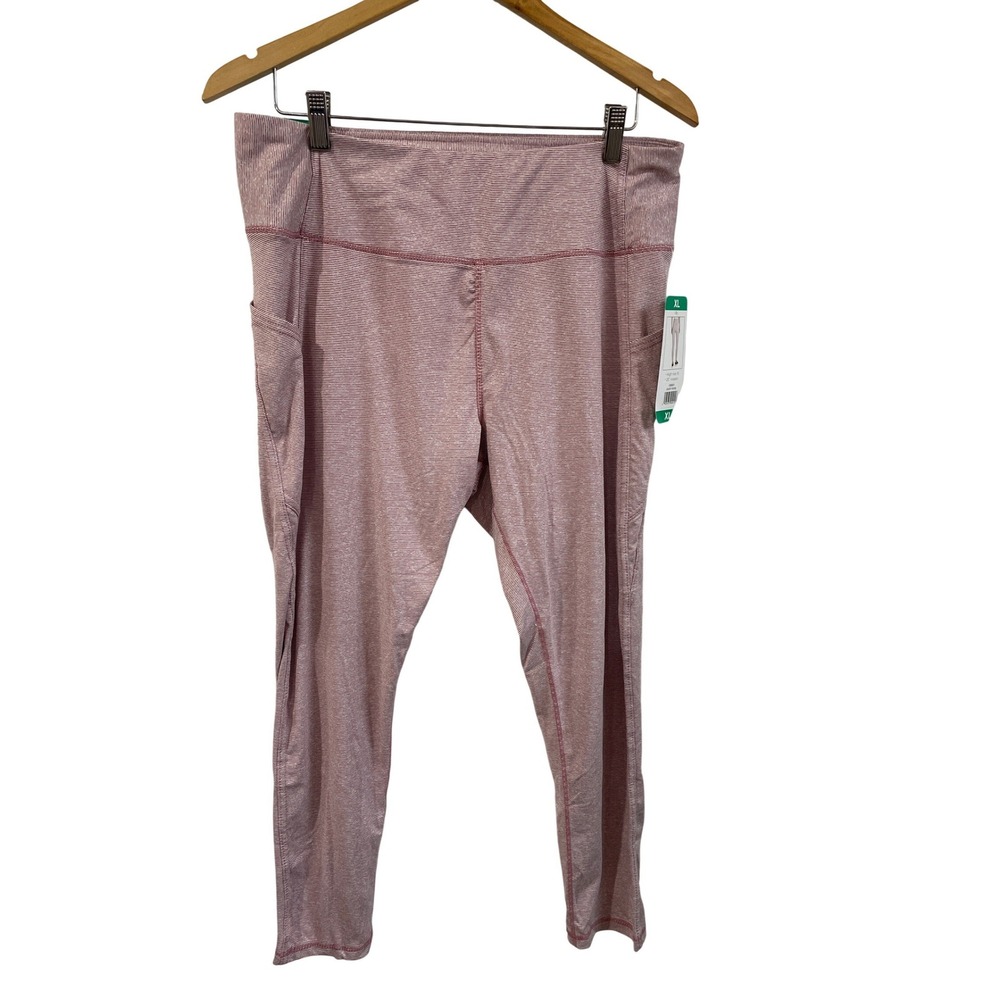 Danskin Womens XL High Rise Leggings‎ Dusty Rose Striped Side Pockets NEW